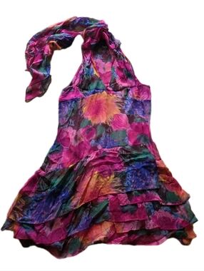 Vintage 2000s Dolce & Gabbana SILK Ruffle Floral Halter Mini Dress 40 EU 8 US